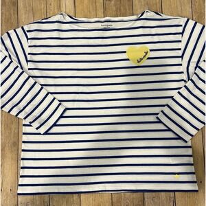 Kate Spade Blue & White Harbor Striped Tee w/Yellow Heart Graphic Women's Lg